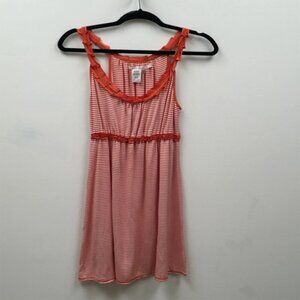 Max Studio Womens Sundress Orange White Stripe Stretch Ruffled Scoop Neck M
